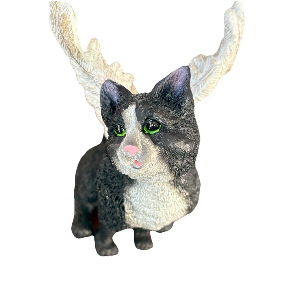 Angel Cat Wings Figurine 5” Black White Tuxedo Kitten Pet Loss Memorial Gift